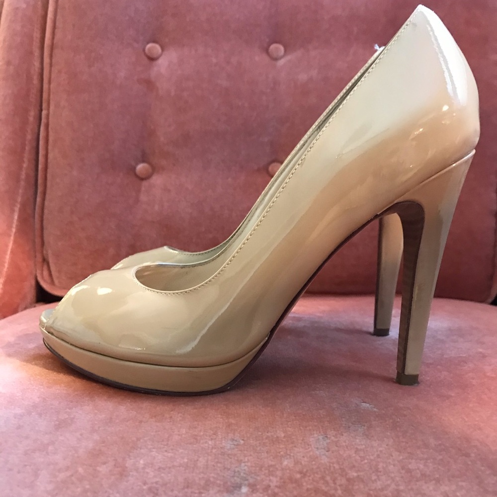 Cole Haan Nude Patent Peep-toe Pumps